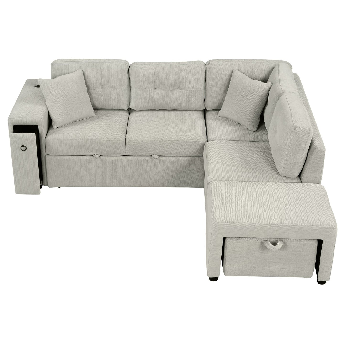LuxFold L-Shaped Sectional Sofa Bed with Storage, USB Ports & Pull-Out Sleeper (86.6”)