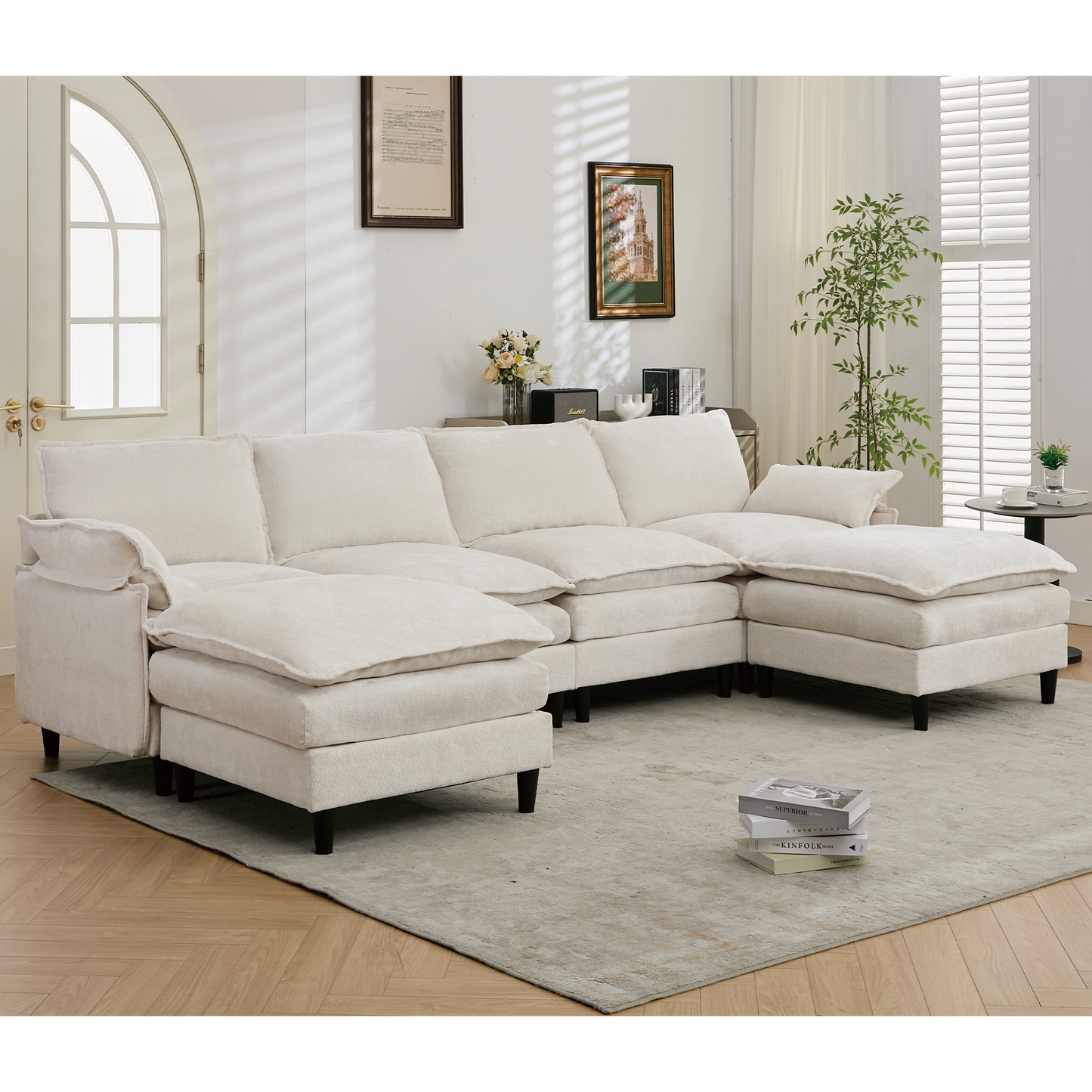 U-Shaped Cloud Modular Sofa 6 Seater Comfy Sectional with Armrests