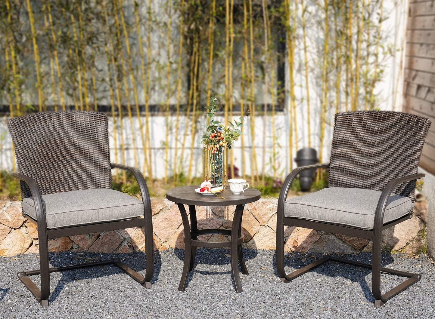 3-Piece Wicker Patio Bistro Set - Compact Outdoor Seating with Cushions