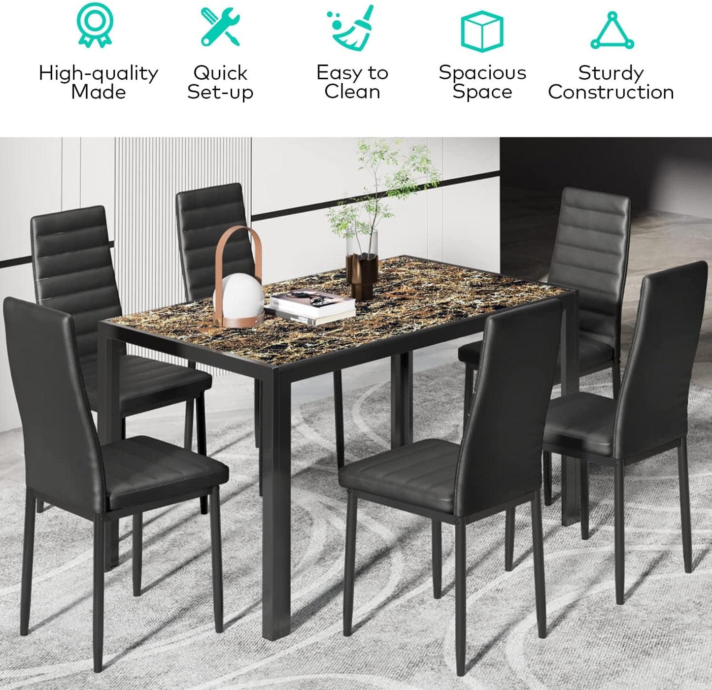 Modern Glass Top Dining Set For 6