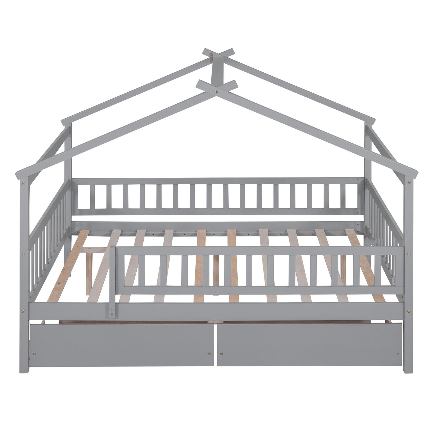 Full Size Wooden House Bed with Storage Drawers