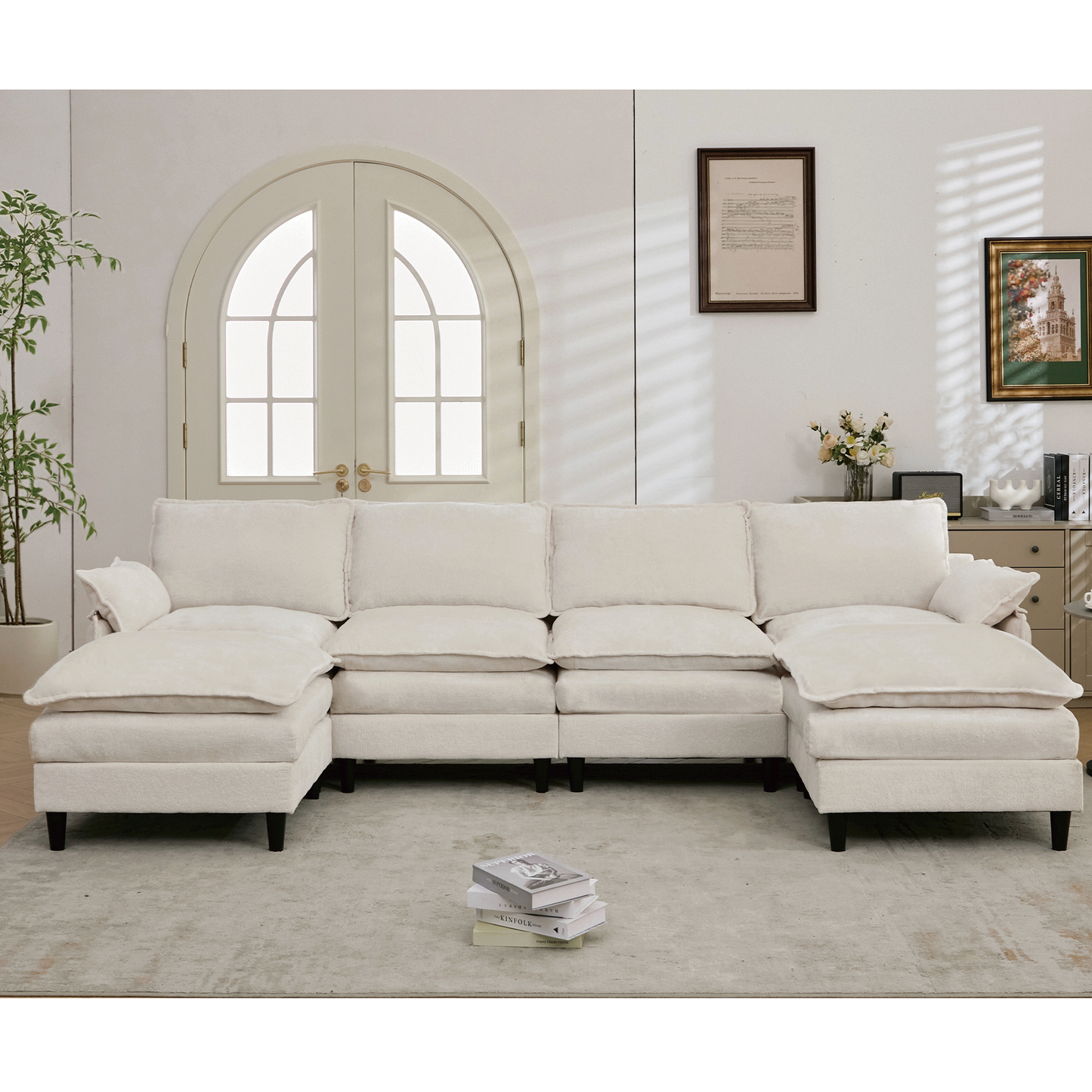 U-Shaped Cloud Modular Sofa 6 Seater Comfy Sectional with Armrests