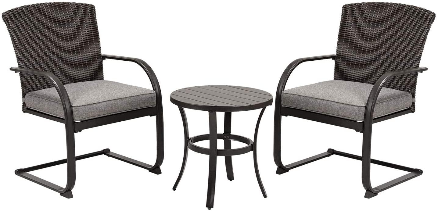 3-Piece Wicker Patio Bistro Set - Compact Outdoor Seating with Cushions