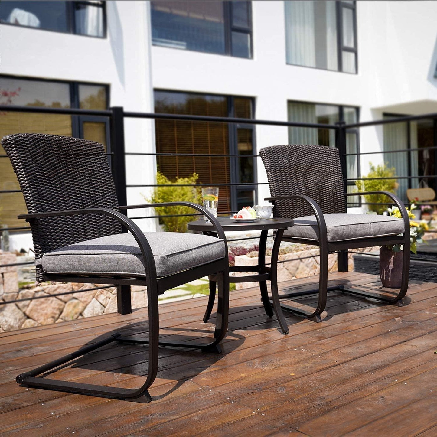 3-Piece Wicker Patio Bistro Set - Compact Outdoor Seating with Cushions