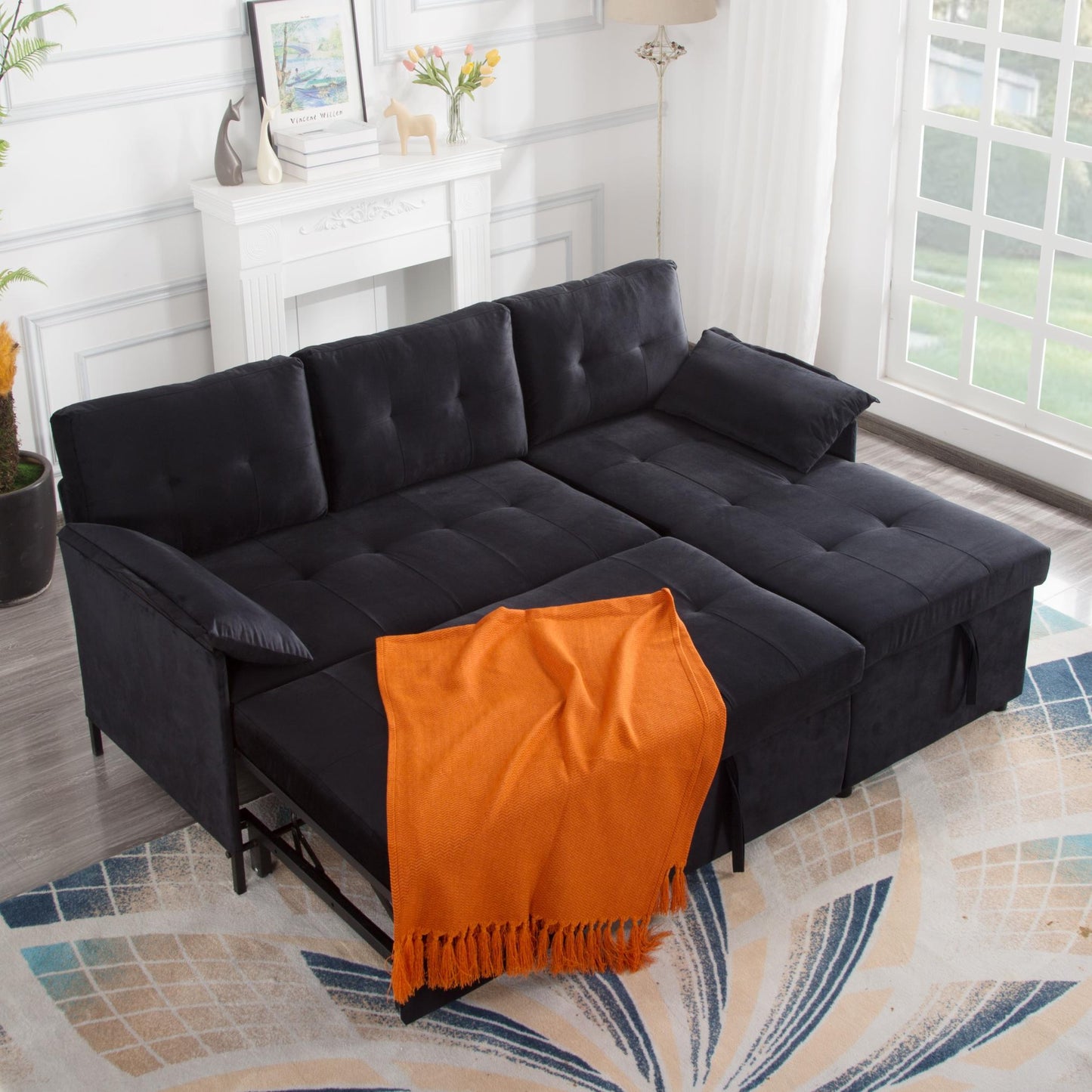 77.6” Reversible Sectional Sleeper Sofa with Storage & Pull-Out-Bed - Havenly Living