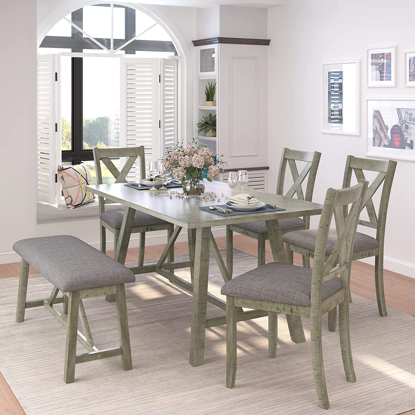 Rustic Gray 6 Piece Dining Set with Cushioned Chairs