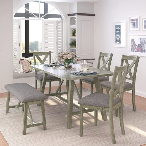 Rustic Gray 6 Piece Dining Set with Cushioned Chairs