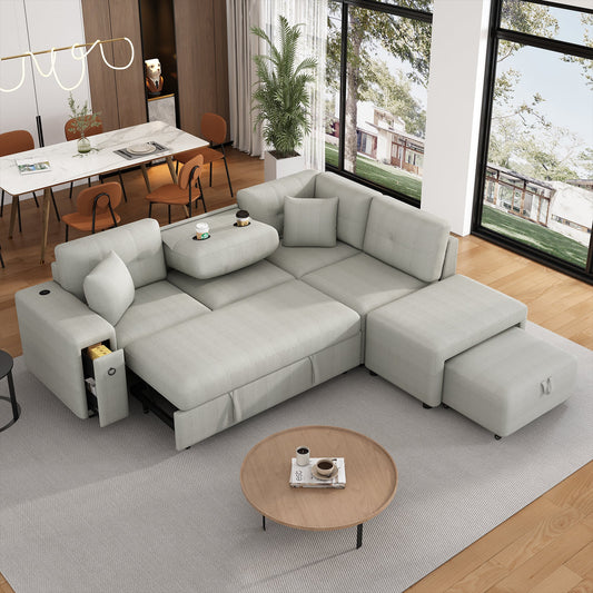 LuxFold L-Shaped Sectional Sofa Bed with Storage, USB Ports & Pull-Out Sleeper (86.6”)
