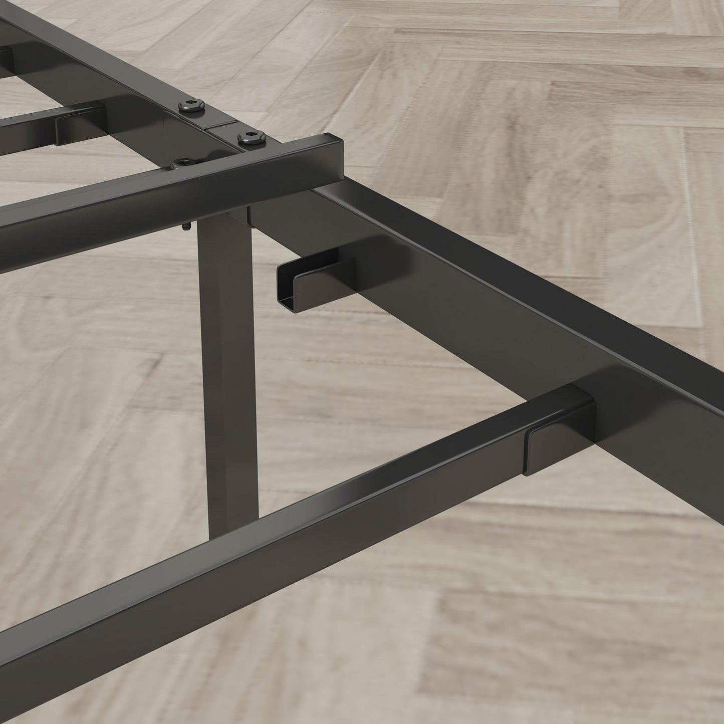 Havenly Queen Metal Platform Bed Frame with Charging Ports & Upholstered Headboard