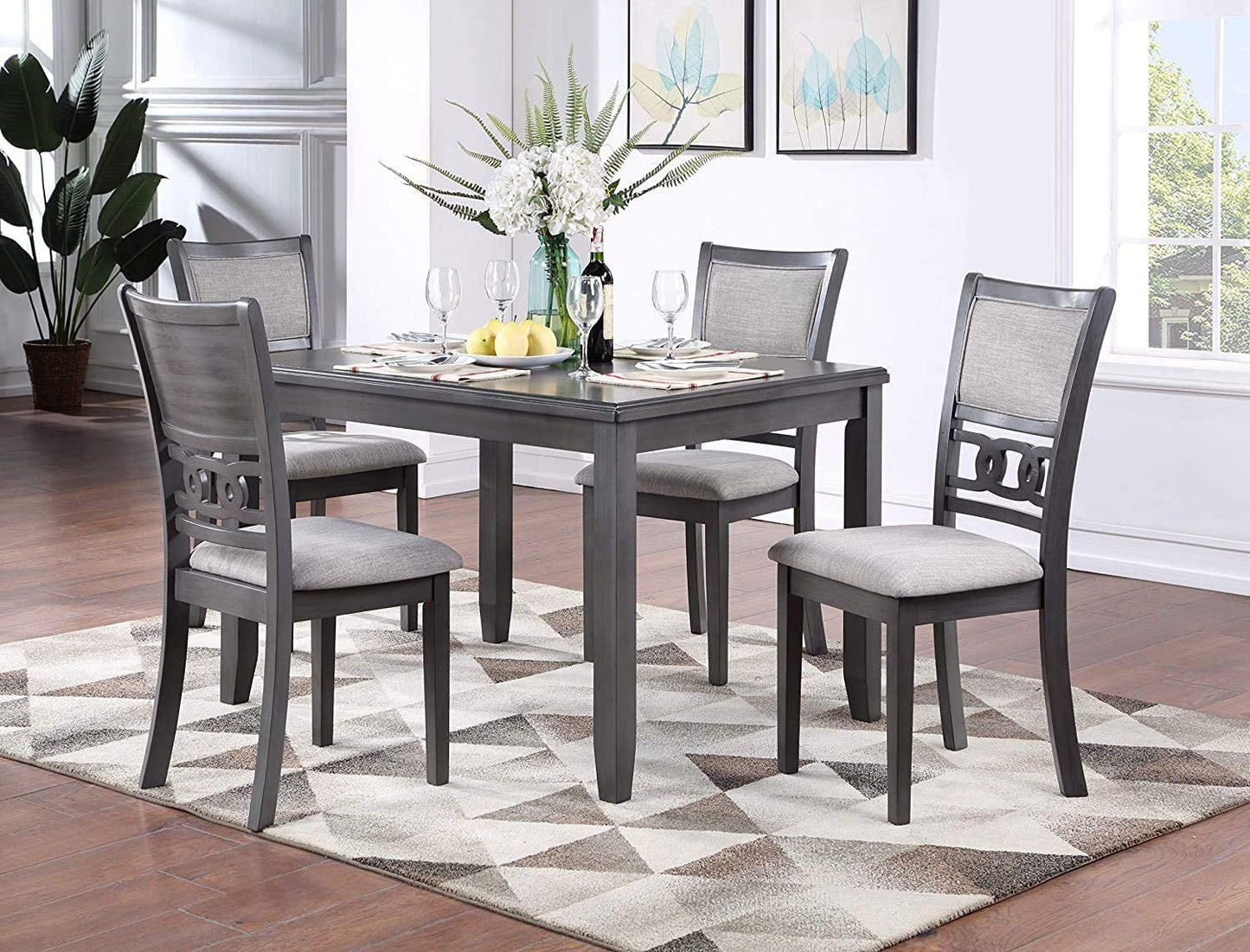 5 Piece Dining Set With Table And 4 Cushioned Chairs