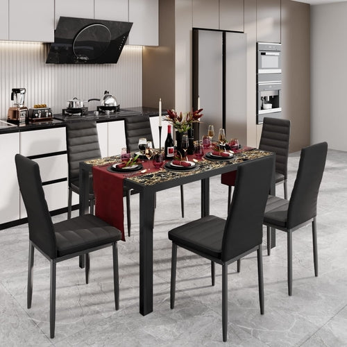 Modern Glass Top Dining Set For 6
