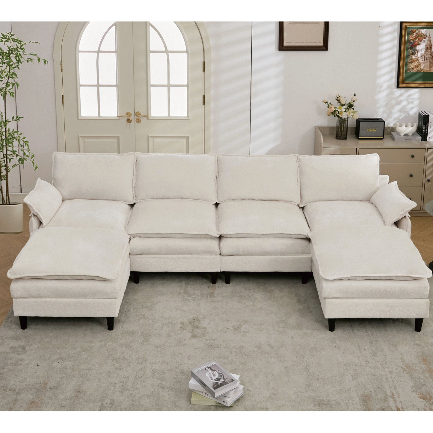 U-Shaped Cloud Modular Sofa 6 Seater Comfy Sectional with Armrests