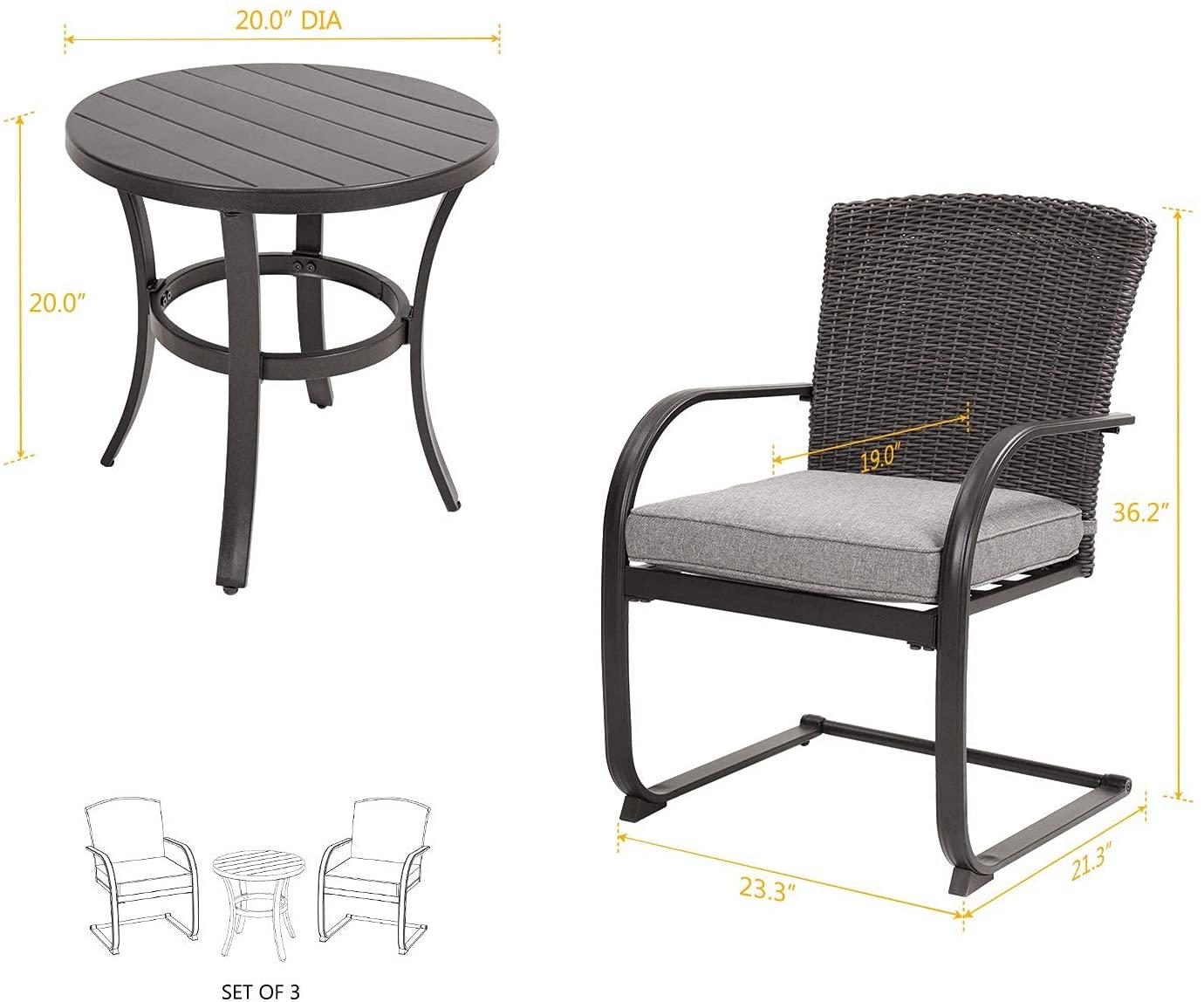 3-Piece Wicker Patio Bistro Set - Compact Outdoor Seating with Cushions