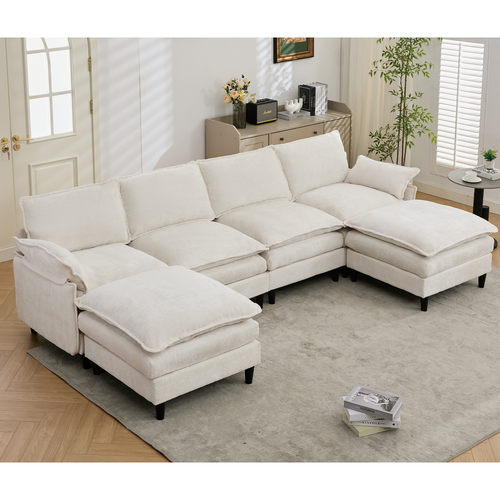U-Shaped Cloud Modular Sofa 6 Seater Comfy Sectional with Armrests