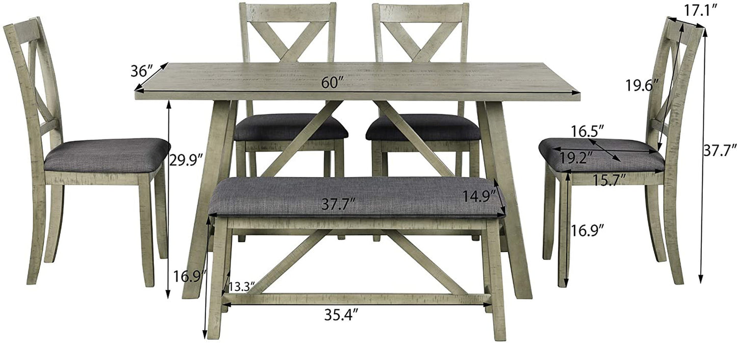 Rustic Gray 6 Piece Dining Set with Cushioned Chairs