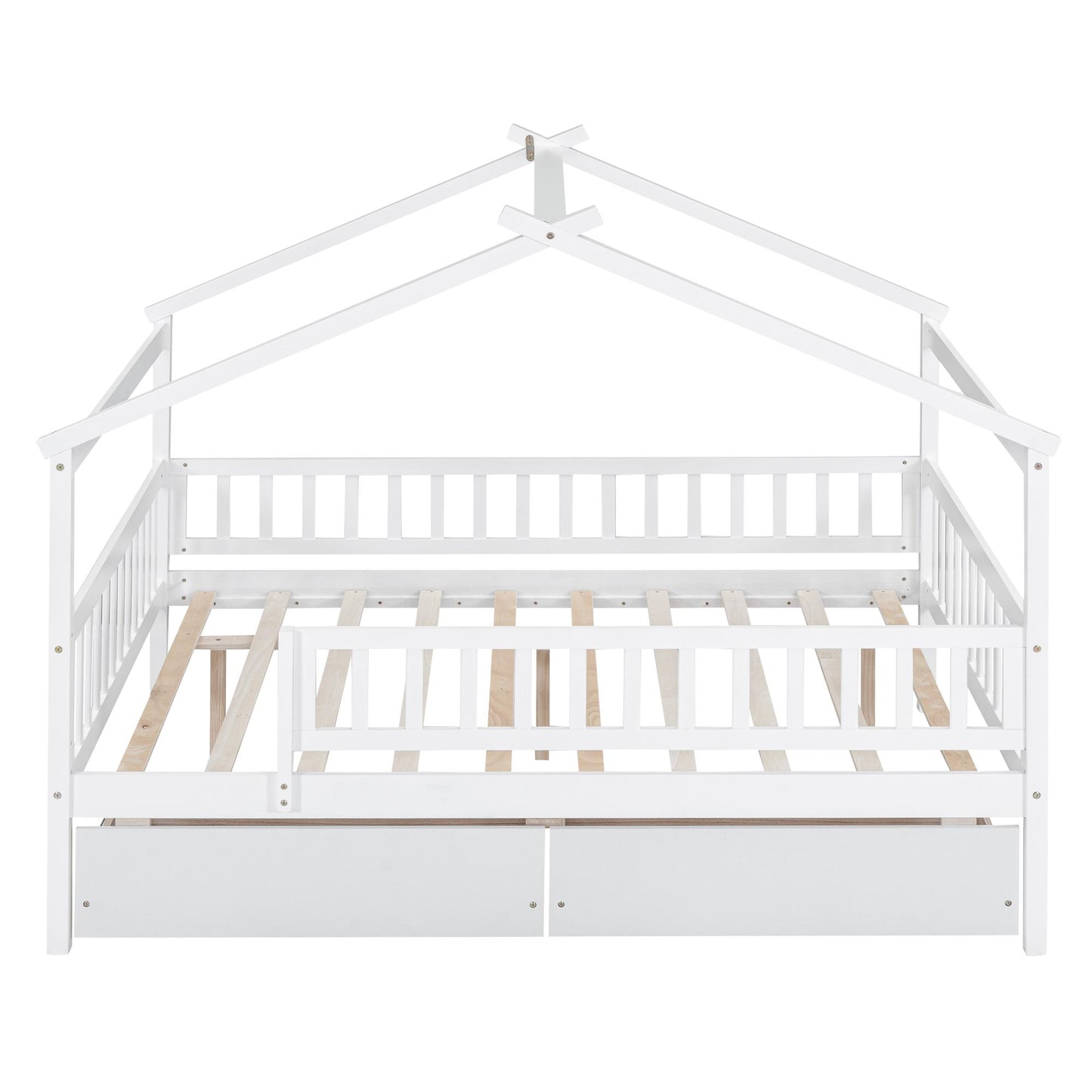 Full Size Wooden House Bed with Storage Drawers