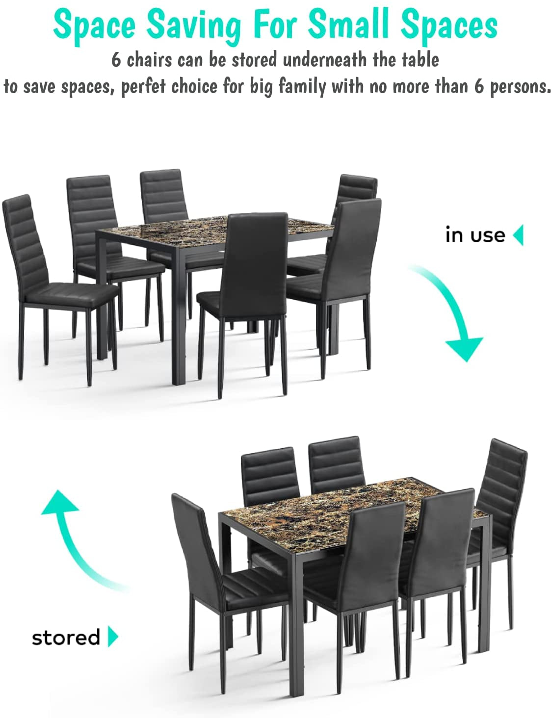 Modern Glass Top Dining Set For 6