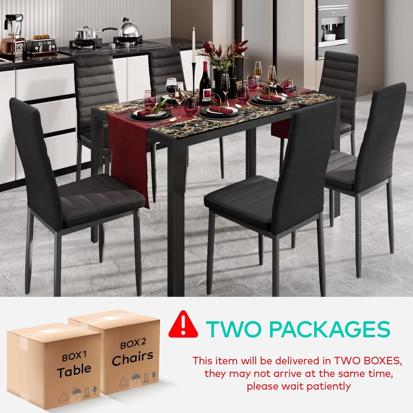 Modern Glass Top Dining Set For 6