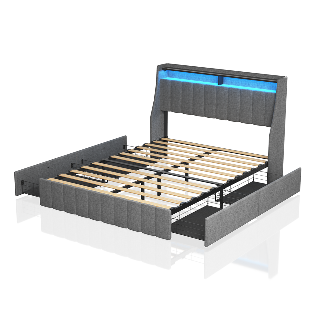 Havenly Glow Full LED Bed Frame - Light Grey