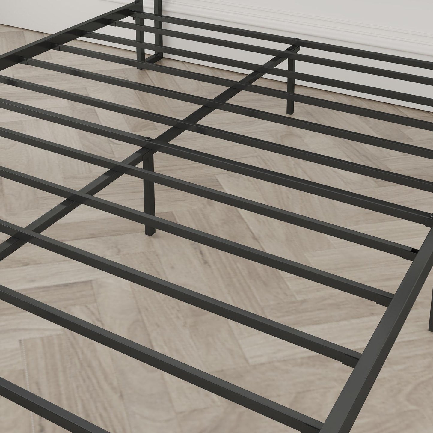 Havenly Full Metal Platform Bed Frame with Charging Ports & Upholstered Headboard