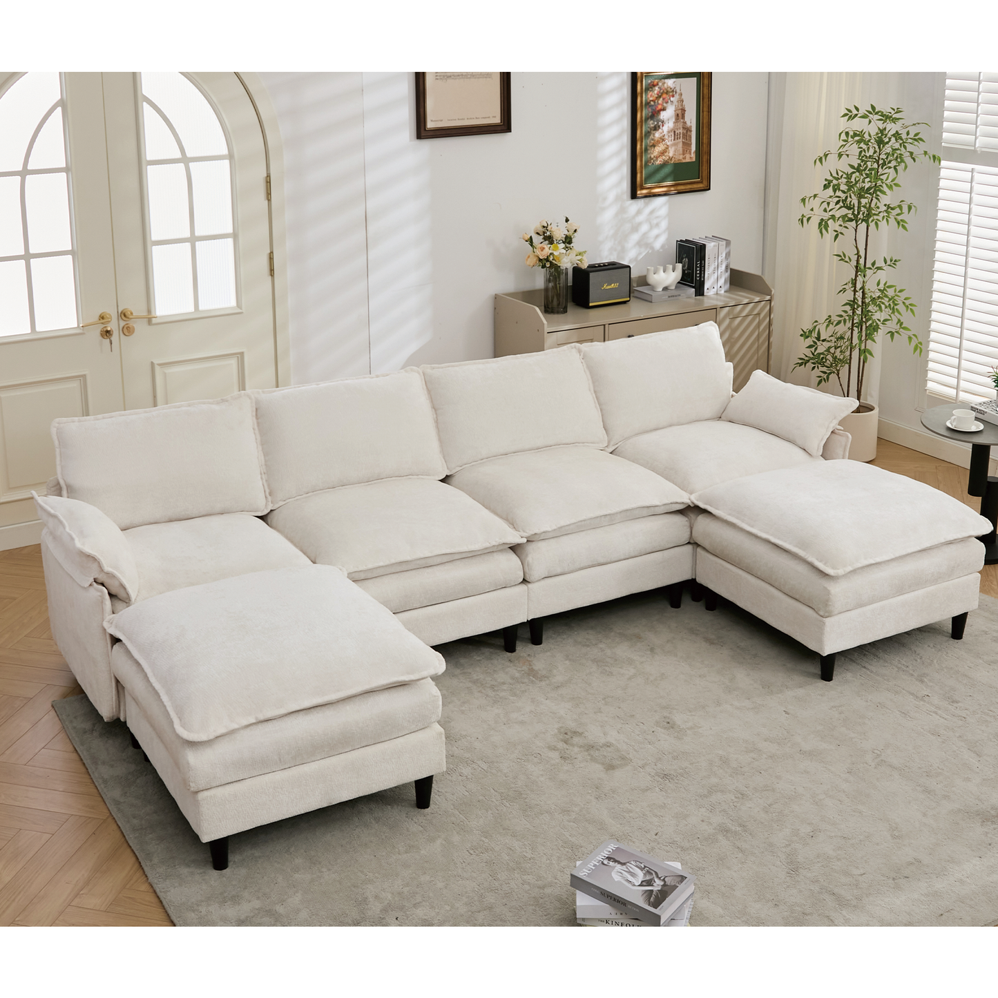 U-Shaped Cloud Modular Sofa 6 Seater Comfy Sectional with Armrests